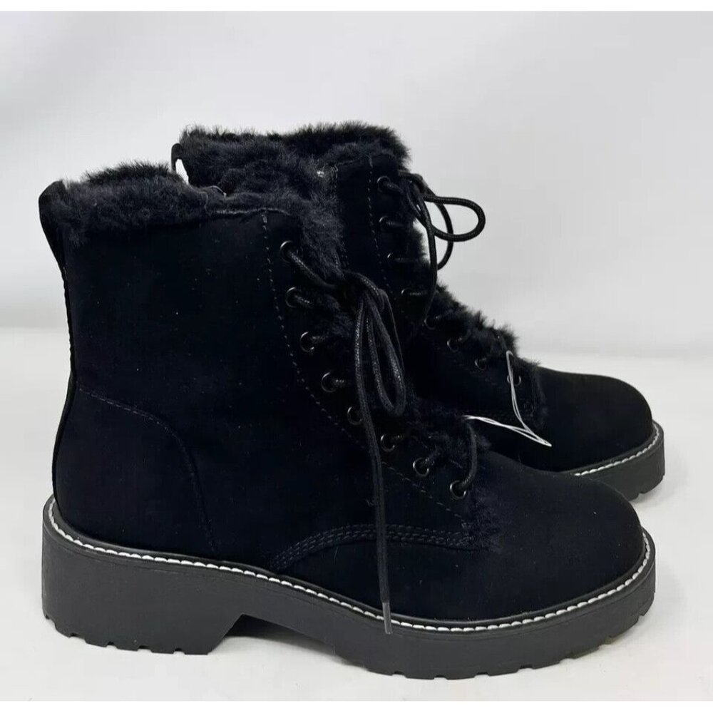 Madden Girl Women's Carra Chunky Block Heel Boot Faux Fur Lined Black Size 8.5